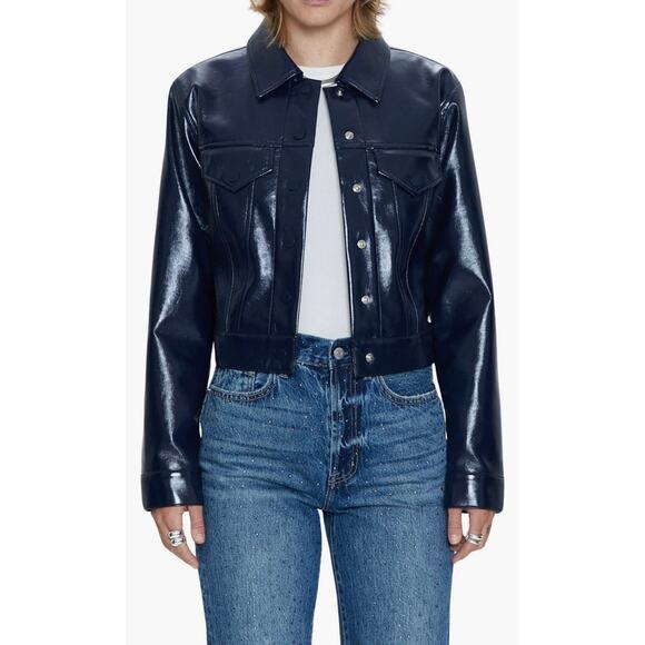 Pistola Women Emery Shiny Navy Cropped Jacket - Picture 1 of 6